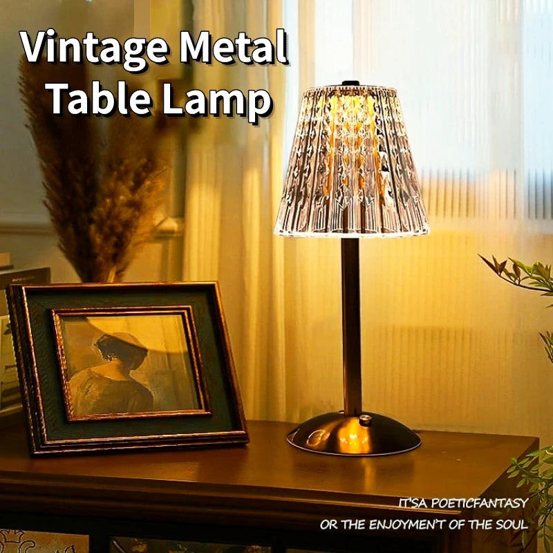 Crystal Diamond Table Lamp Touch Sensor Cordless Desk Lamp Rechargeable Bedside Night Light Hotel Restaurant Crystal Lighting
