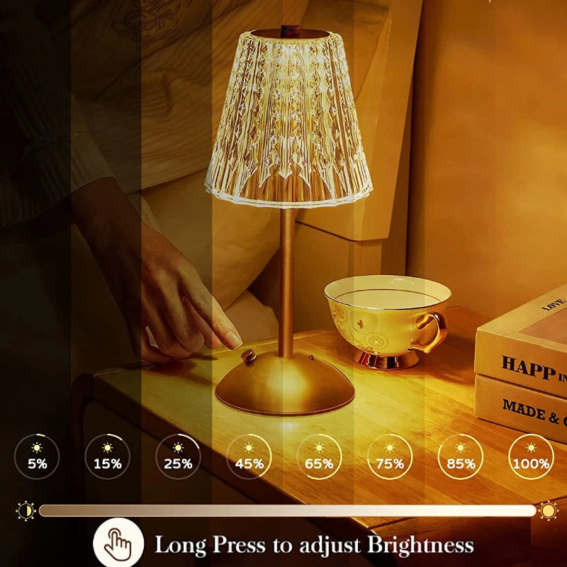 Crystal Diamond Table Lamp Touch Sensor Cordless Desk Lamp Rechargeable Bedside Night Light Hotel Restaurant Crystal Lighting