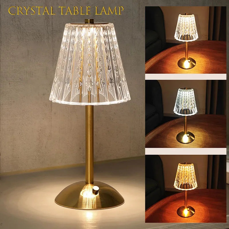 Crystal Diamond Table Lamp Touch Sensor Cordless Desk Lamp Rechargeable Bedside Night Light Hotel Restaurant Crystal Lighting