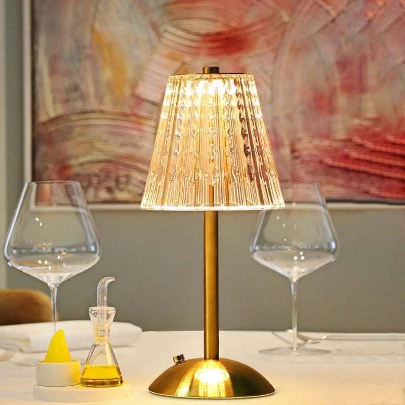 Crystal Diamond Table Lamp Touch Sensor Cordless Desk Lamp Rechargeable Bedside Night Light Hotel Restaurant Crystal Lighting